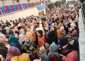 Devotees outside Hazratbal Shrine Kashmir on the occasion of Shab-e-Meraj