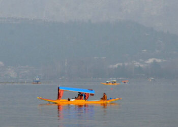 Tourists enjoying a Shikara ride in Dal Lake on Wednesday, January 28, 2026