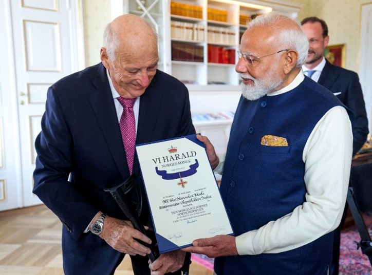 === ‘Grand Cross of the Royal Norwegian Order of Merit’ === PM Modi conferred Norway’s Highest Civilian Honour