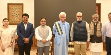 The Parliamentary Standing Committee on Home Affairs headed by Dr Radha Mohan Das Agrawal called on Lieutenant Governor Manoj Sinha at Lok Bhavan on Wednesday