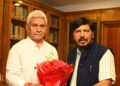 Ramdas Athawale, Union Minister of State for Social Justice and Empowerment called on Lieutenant Governor Manoj Sinha at Lok Bhavan on Saturday