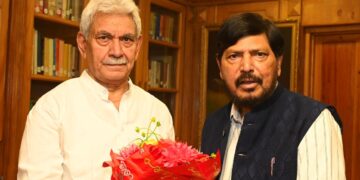 Ramdas Athawale, Union Minister of State for Social Justice and Empowerment called on Lieutenant Governor Manoj Sinha at Lok Bhavan on Saturday
