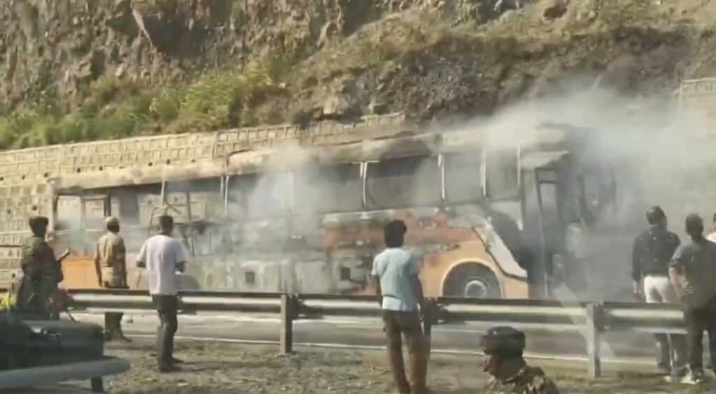 47 Yatris escape unhurt as moving bus catches fire in Ramban