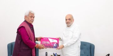 Jammu and Kashmir Lieutenant Governor Manoj Sinha meets Union Home Minister Amit Shah and presents Nasha Mukt J&K Campaign Coffee Table Book