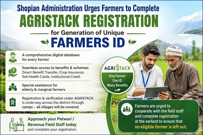 Generation of Unique ID : Shopian Admin urges farmers to complete AgriStack registration