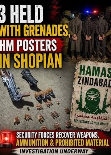 Three held with grenades, HM posters in Shopian