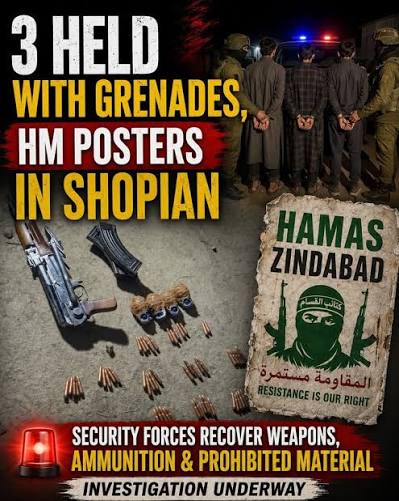 Three held with grenades, HM posters in Shopian