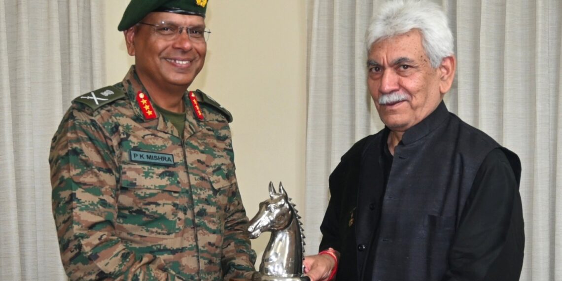 Lieutenant General P K Mishra, General Officer Commanding (GOC)16 Corps called on Lieutenant Governor Manoj Sinha on Saturday