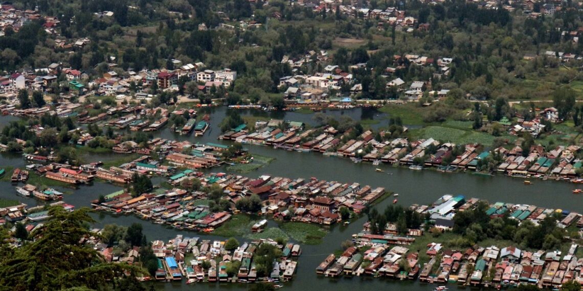 Aerial view of Dal Lake in Srinagar