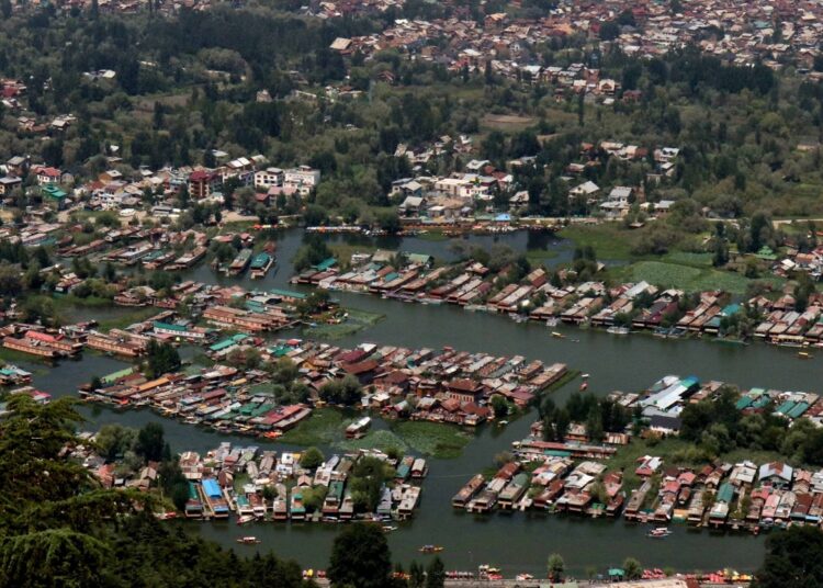 Aerial view of Dal Lake in Srinagar