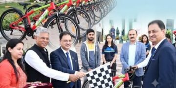 J&K Bank MD flags off 71 bicycles at IIM Jammu under CSR